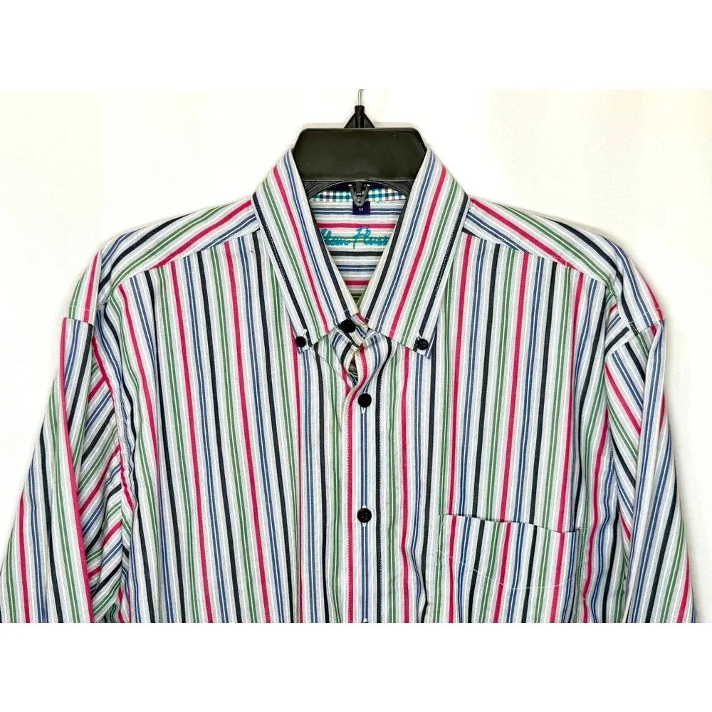Alan Flusser Shirt Mens Medium Multicolor Stripe Cotton Long Sleeve Button Down